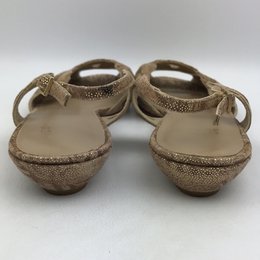 STUART WEITZMAN Metallic Gold Suede Animal Print Flats Sandals - Picture 3 of 16
